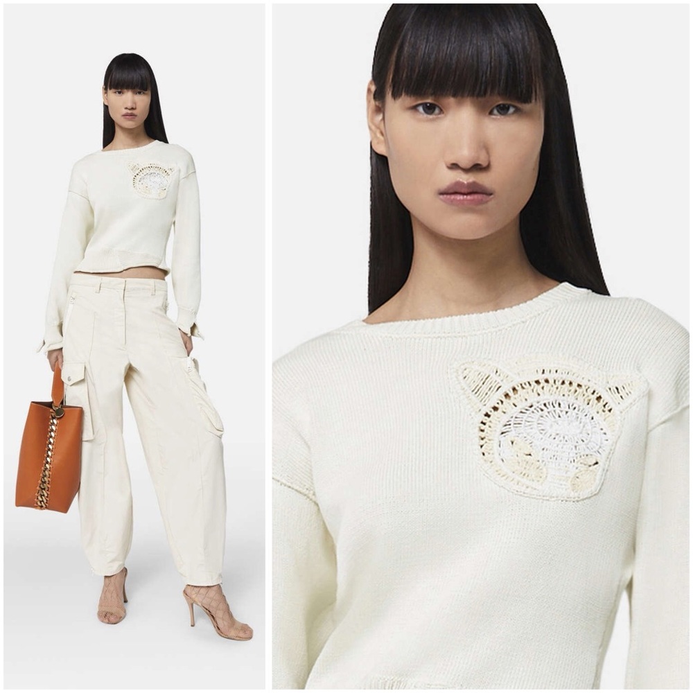 EUC Stella McCartney Yoshitomo Nara Upset Kitty Crochet Patch Jumper $1,250